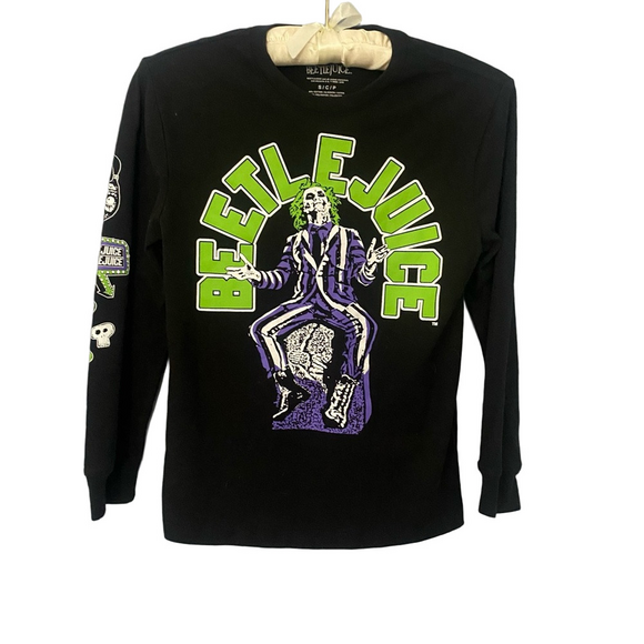 Beetlejuice Black Long Sleeve Graphic Shirt Kids Small - Picture 1 of 5